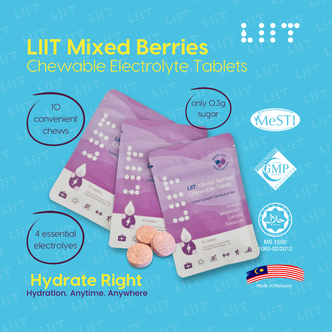 LIIT Chewable Electrolyte Tablet Mixed Berries - 10 Tablets Pack
